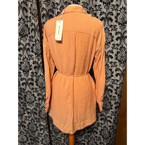 Mon Renn Womens Peach Button-Front Shirt Dress With Tie Waist & Collar Size S - - Picture 3 of 6